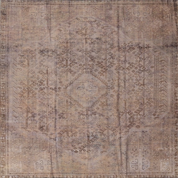 Ahgly Company Machine Washable Indoor Square Traditional Camel Brown Area Rugs, 3' Square