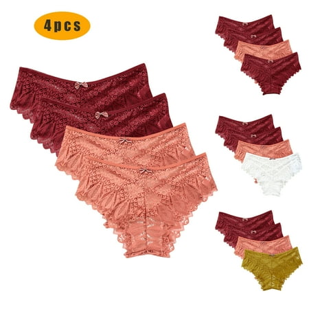 Kmdttou Women s Seamless Underwear Sexy Lace High Cut Panties Comfort Bikini Panty Stretch Underpants Breathable Ladies Briefs (Available in Plus Size) Orange-4XL