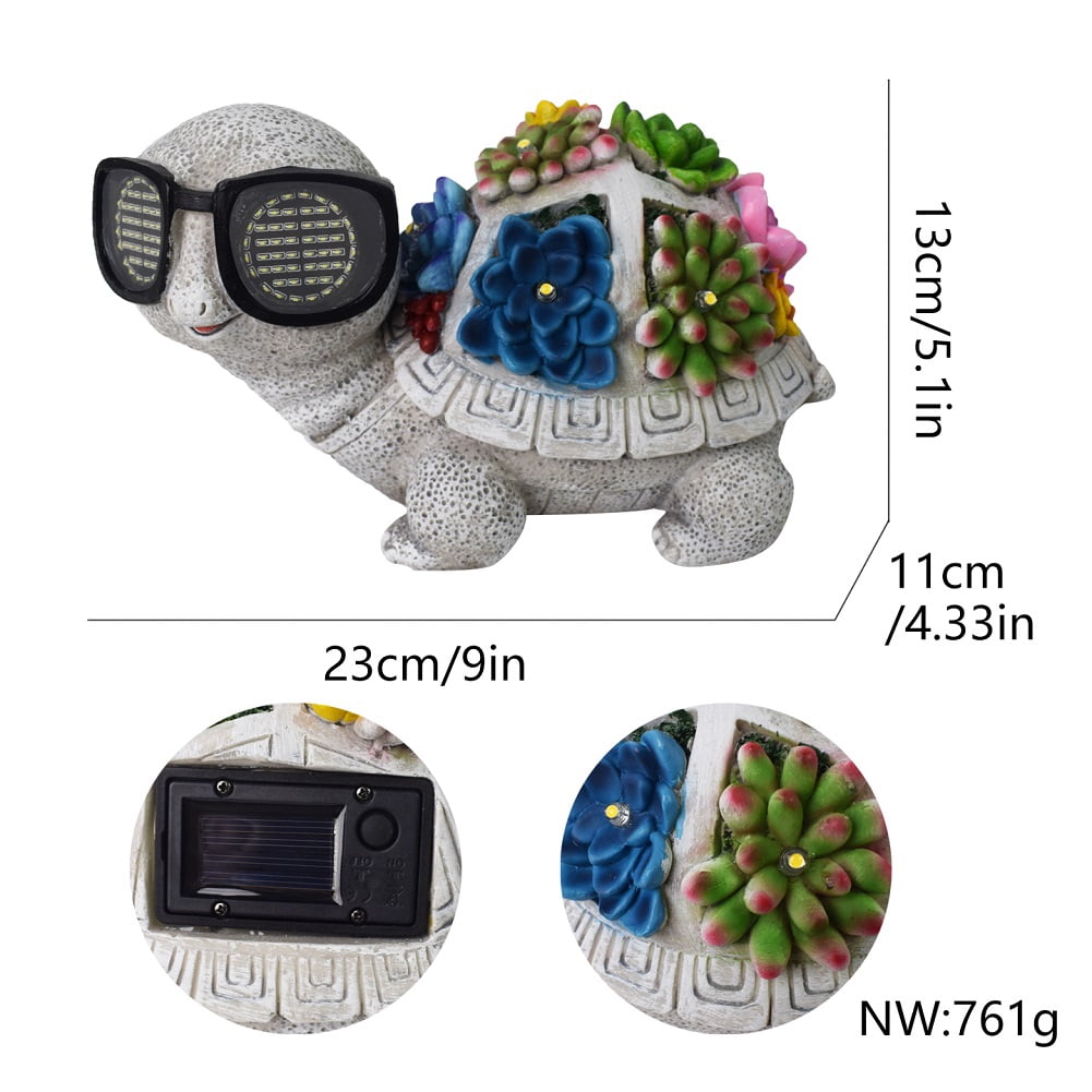 HAHUT Large Solar Garden Statues Decor with 7 LED, Turtle with Sunglasses & Succulent Figurine Ornaments for Patio, Balcony, Yard, Lawn Decor