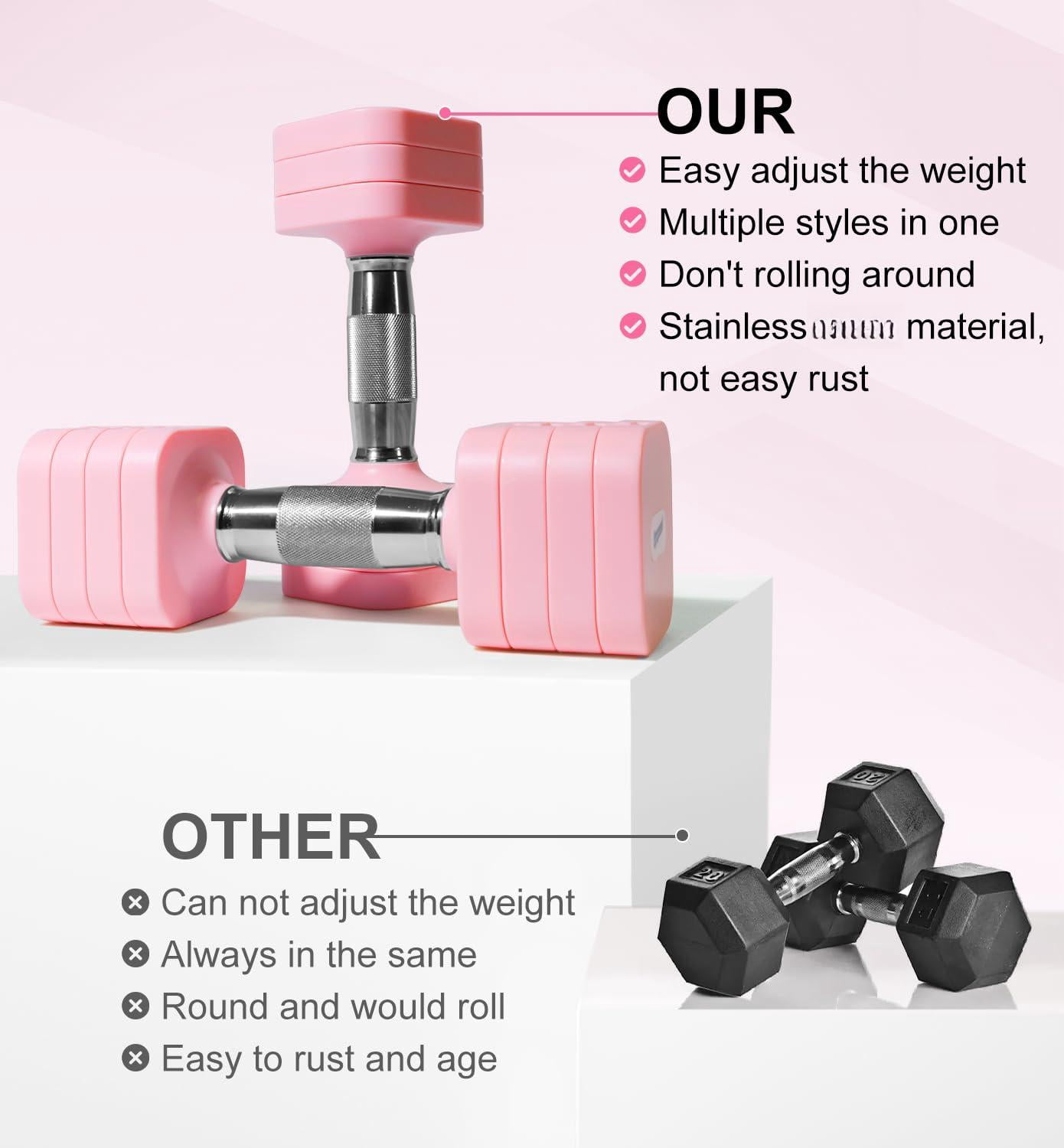 15lb 20lb 30lb 40lb 50lb Adjustable Dumbbell Set Free Weights Dumbbells For Women Men Hand Sets Adjust Weight Home Gym Exercise Workout Strength Equipments