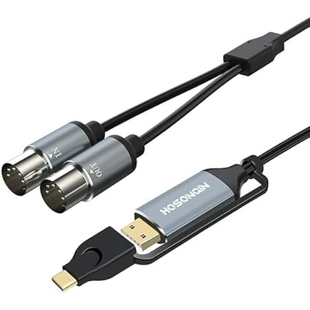 WEEKS MIDI Cable, MIDI to USB C Cable, 6 Feet Type C to 5-PIN MIDI Interface Adapter for Connecting with Keyboards, Synthesizers, and Drums for Editing and Recording