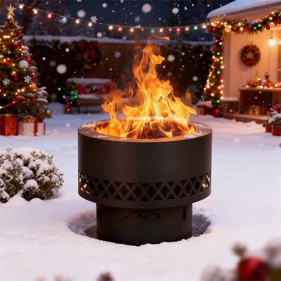 19in Smokeless Wood Burning Fire Pit Table - with Removable Ash Pan & Dust Bag, Outdoor Fireplace for Patio Camping, Bonfire, Backyard BBQ