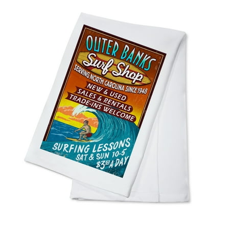 Outer Banks, North Carolina - Surf Shop Vintage Sign - Lantern Press Artwork (100% Cotton Kitchen