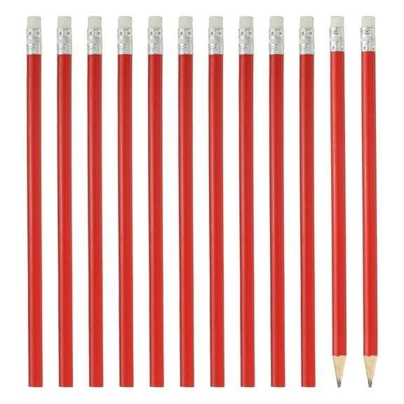 Uxcell Round Wooden Pencils Bulk, 12 Pack HB Graphite Pencils with Eraser for Office Supplies, Engineering Marking Writing Art Drawing Supplies, Red