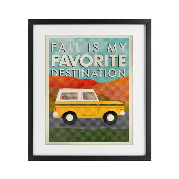 Stupell Industries Vintage Fall Favorite Destination Black Framed Print Under Glass design by Jilly Jack Designs, 16 x 13