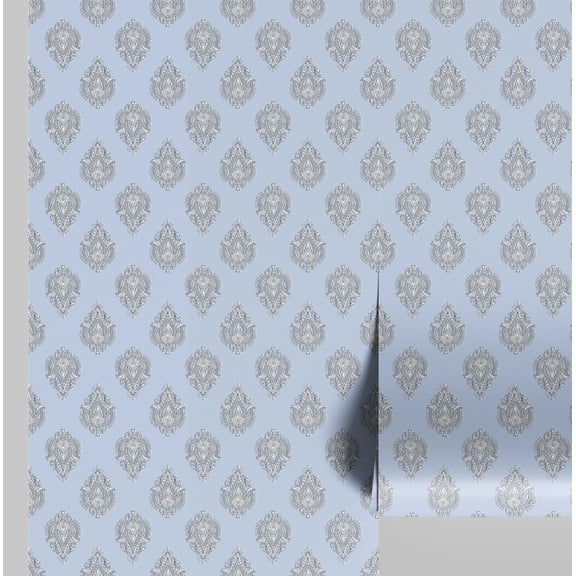 S4Sassy Boho Block Print Wallpaper - Asian Style Walls Covering, 25 x 120 Self-Adhesive Vinyl Wall Paper, Decorative Wallwrap, Easy DIY Wall Covering For Bedroom, Living Room, Living Spaces - Blue