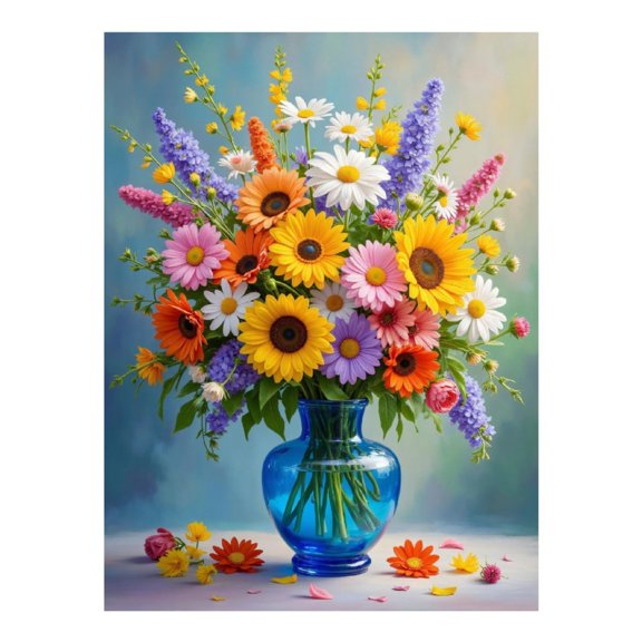 Diamond Art Kits for Adults, Colorful Flower Bouquet In Blue Vase 5D Diamond Painting Kits for Adults Beginners, DIY Full Drill Diamond Painting, Gem Art and Crafts 12x16