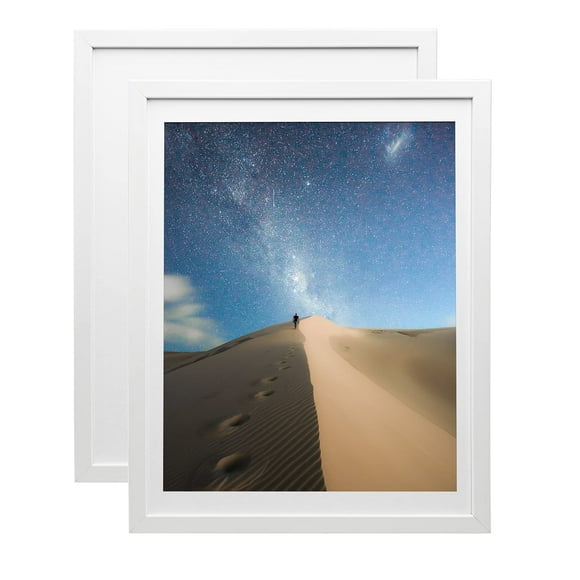 KINLINK 12x16 Picture Frames White Photo Frames with Plexiglass for Picture 11x14 with Mat or 12x16 without Mat Composite Wood Picture Frames for Table Top and Wall Mounting Set of 2