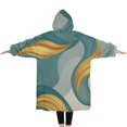 thumbnail image 2 of Oversized Wearable Blanket Hoodie,Teal Gold Wave Marble Pattern Sherpa Blanket Hoodie with Super Pockets,Super Warm Fuzzy Pullover for Women & Men, 2 of 6