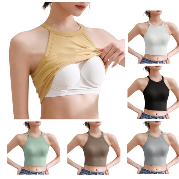 Bixock Summer Tank Tops for Women,Camisole Tops for Women,Blouse for Women Solid Color Round Neck Cami Top with Built in Bra Sleeveless Casual Base Layer Soft Stretchy Lightweight Wear Shirts