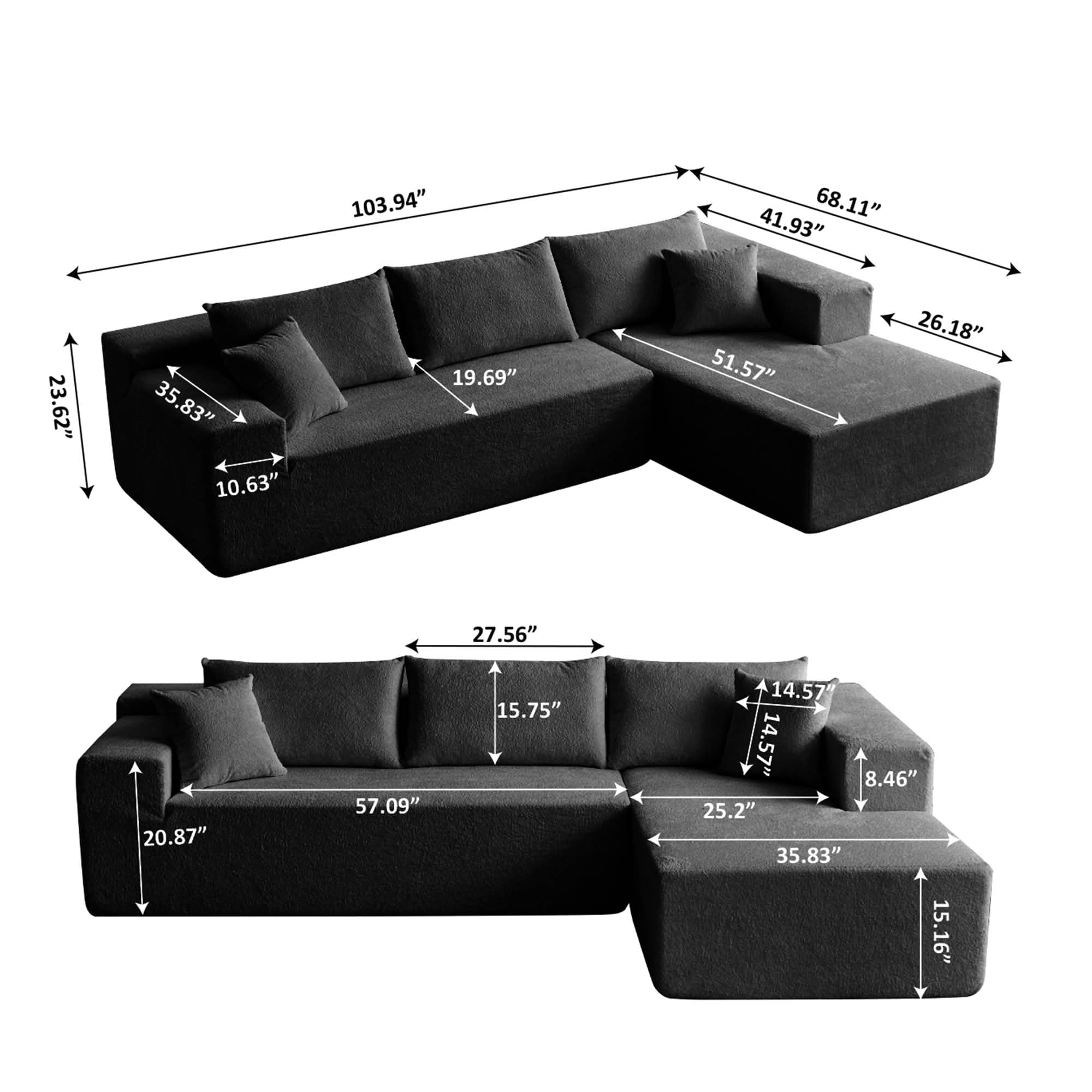 MAYEERTY 104" Cloud Sectional Couch with L-Shape Chaise, Modern Modular Sofa with Deep Seat, Upholstered Couches with Back Cushion for Living Room Bedroom, No Assembly Required