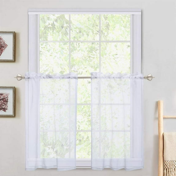 Zzistar White Voile Sheer Rod Pocket Window Tier Curtains, Pack of 2, 27.5x30 inch