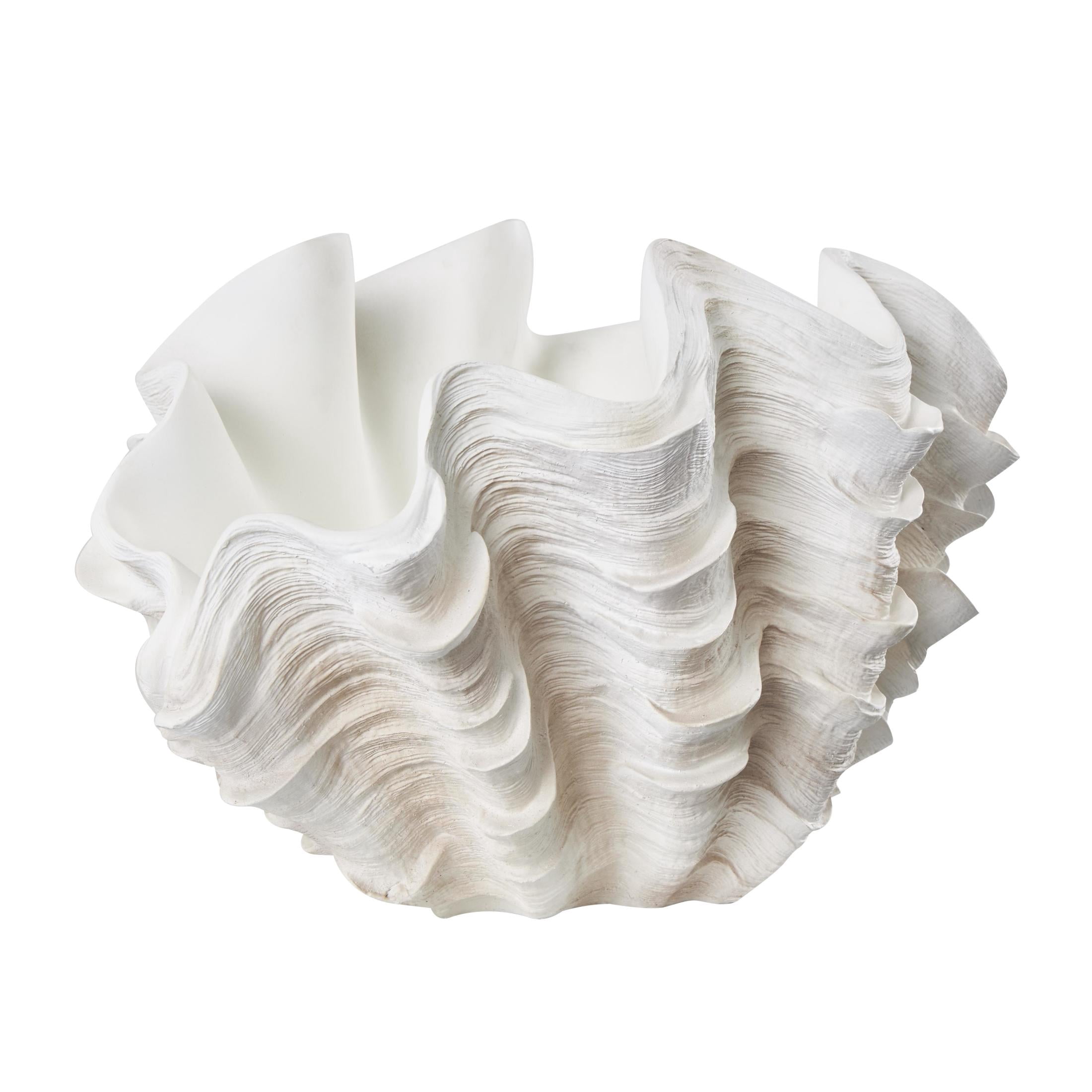 19" x 11" Cream Resin Textured Shell Sculpture, by DecMode