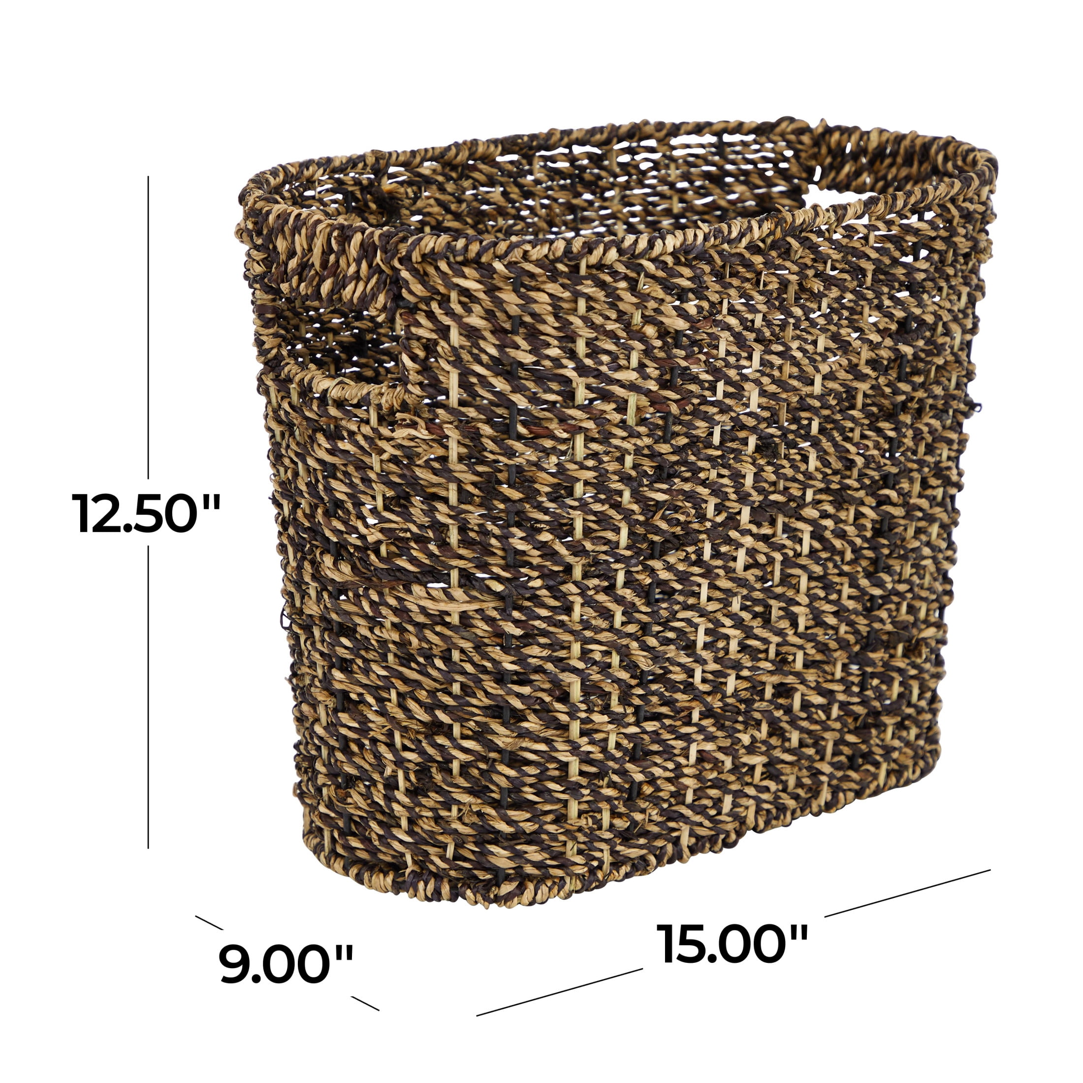 DecMode 13" Brown Plastic Handmade Woven Single Slot Magazine Holder with Light Brown Accents