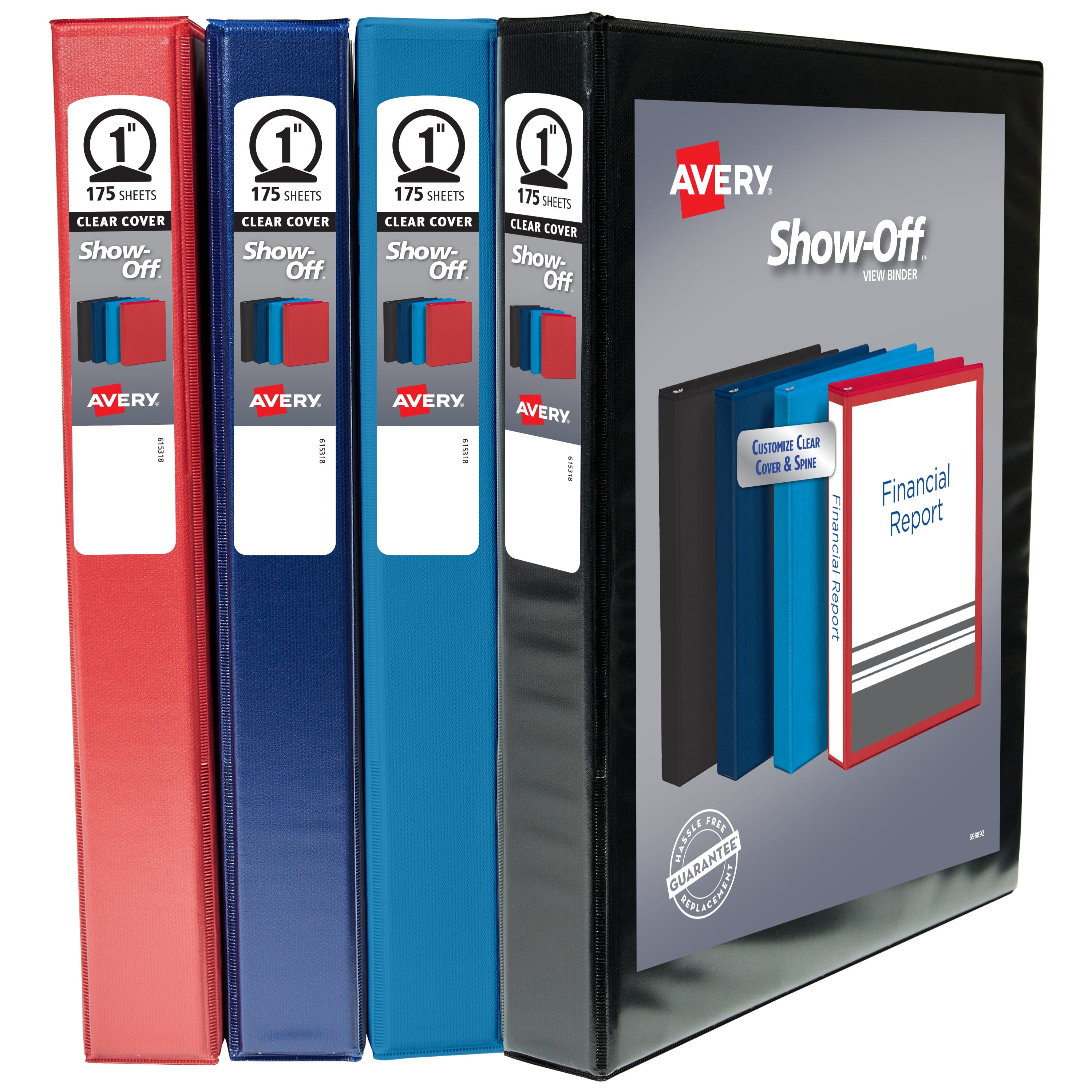 Avery Show Off View Binder Multipack, 1 Inch 3 Ring Binder, Assorted Colors, 4 Pack (12789)