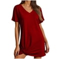 thumbnail image 2 of ClodeEU Women's Solid Color V Neck Short Sleeve Beach Cover Up Dress,Casual Summer Swimwear Bikini Cover Up Dress Red,Women's Plus M, 2 of 7
