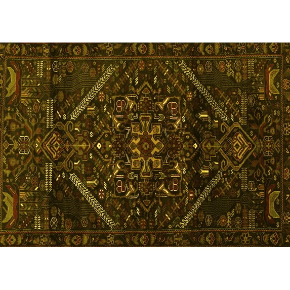 Ahgly Company Machine Washable Indoor Rectangle Abstract Yellow Contemporary Area Rugs, 6' x 9'