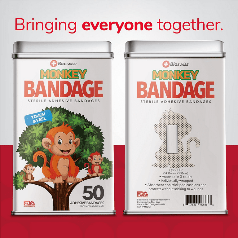BioSwiss Bandages, Monkey Shaped Self Adhesive Bandage
