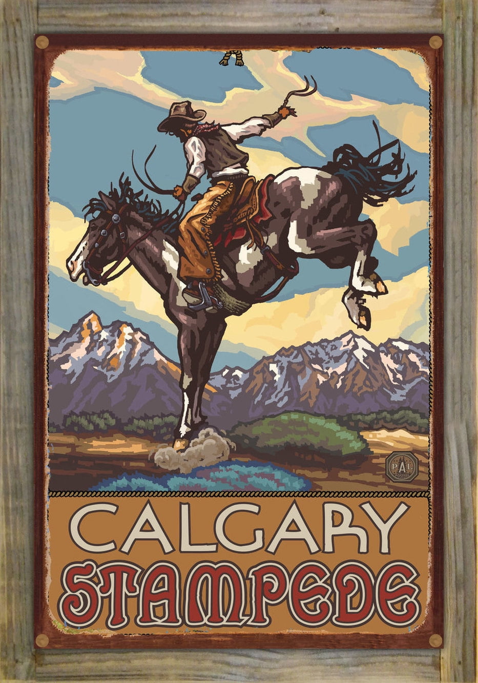 Calgary Stampede Bucking Horse Cowboy Rustic Metal Print On
