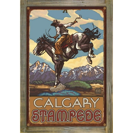 Calgary Stampede Bucking Horse Cowboy Rustic Metal Print On