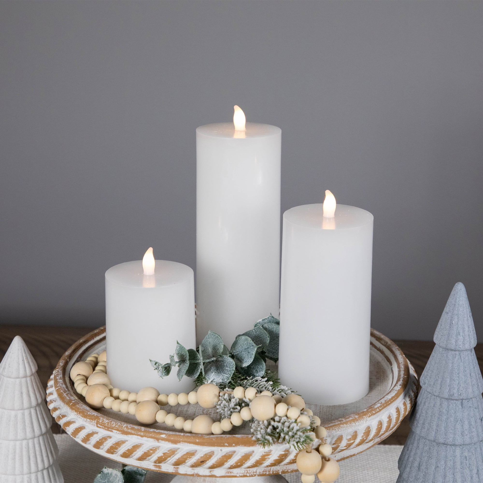 Northlight LED Solid Flameless Flickering Wax Pillar Candles - 8" - White - Set of 3