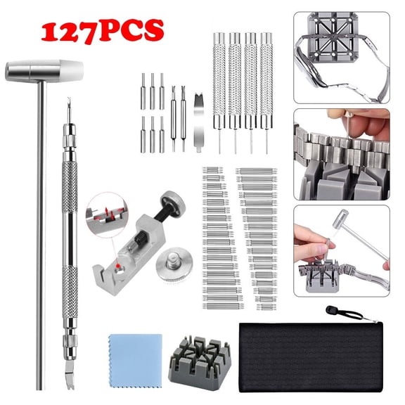 SJPACK 127PCS Adjustment Watch Band Strap Bracelet Link Pins Remover Repair Resizing Tool, with Portable Bag