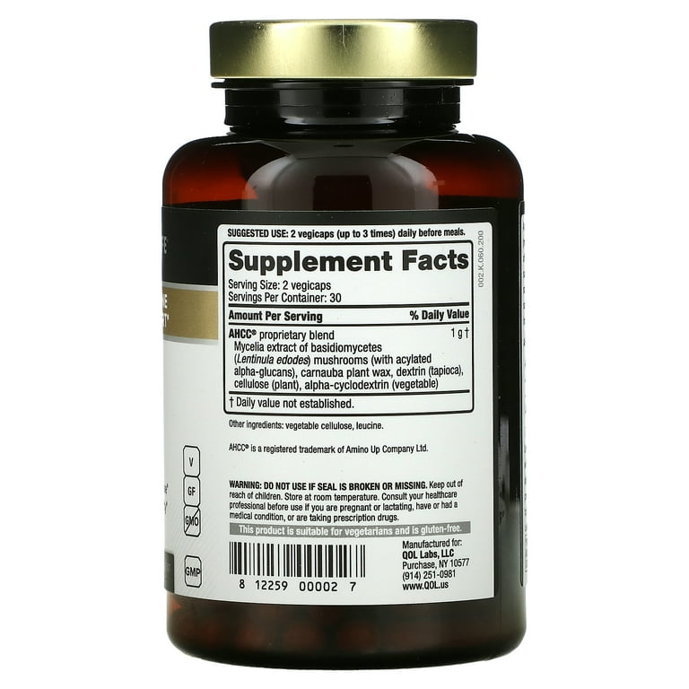Quality of Life AHCC Supplement, 500mg per Capsule, Immune Support
