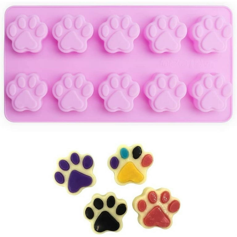 Dog Bone Silicone Molds Dog Treats Molds Paw Print Shaped Chocolate Candy Soap  Mold 4PCS for Homemade Jelly Ice Cube Blue Pink Red Purple 