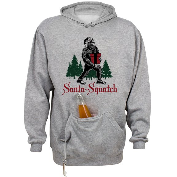 Santa-Squatch Beer Holder Tailgate Hoodie Sweatshirt Unisex Large Oxford
