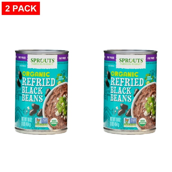 Sprouts Organic Fat Free Refried Black Beans 16 oz (Pack of 2)