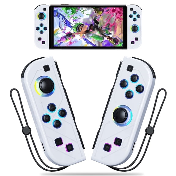 Gamrombo Joypad with LED Light for Nintendo Switch, 7-color Wireless L/R Controller Joystick Supports Motion Control & Turbo，One Key Reset - White