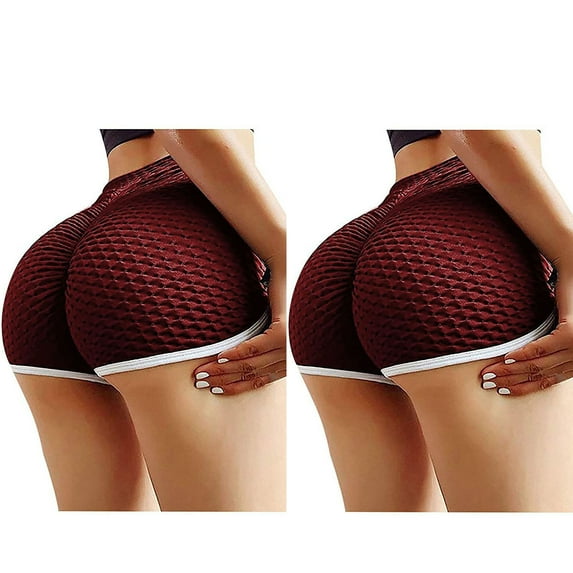 Lilgiuy 2pc Women's Workout Shorts Scrunch Booty Yoga Pants Running Compression Exercise Middle Waist Butt Lifting Leggings