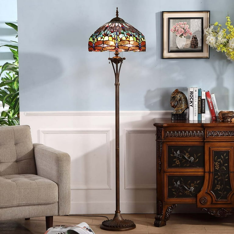 Bieye L10522 18-inches Dragonfly Tiffany Style Stained Glass Floor Lamp 