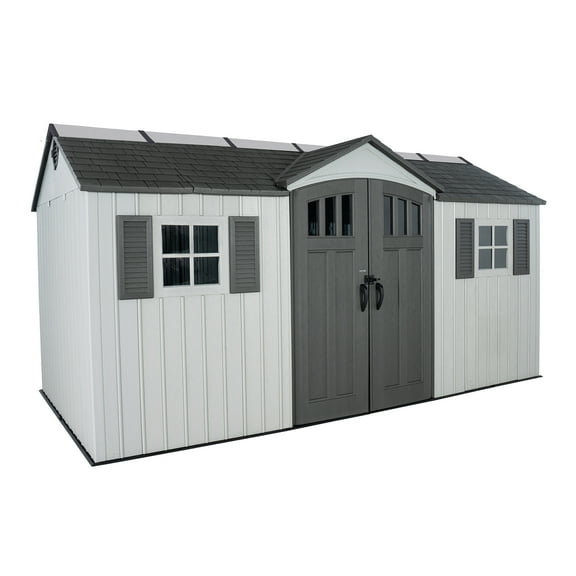 Lifetime Lockable DIY Polyethylene Outdoor Storage Shed, 106.5 sq. ft., 15' x 8', Light Gray (60406)