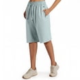 thumbnail image 2 of Athletic Bermuda Shorts for Women Knee Length Elastic Waisted Summer Casual Drawstring Workout Shorts with Pockets Light Green S, 2 of 5
