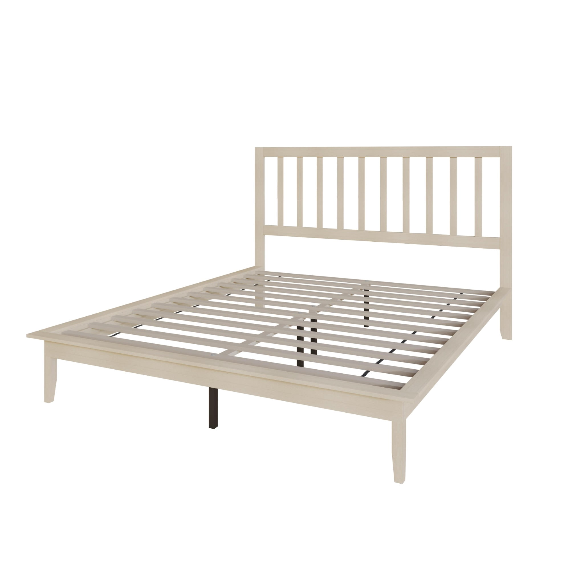 Home Design Lancaster Full Platform Bed Frame with Slatted Headboard, No box spring required, Antique White, Easy Assembly