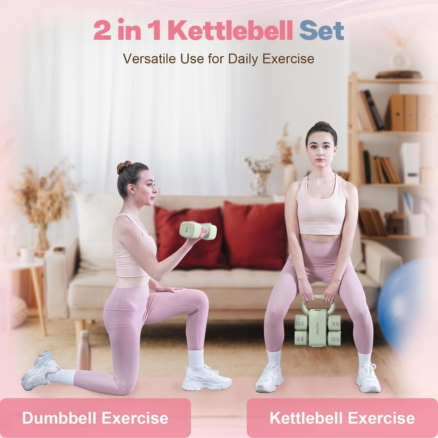 Adjustable Dumbbell Set of 2, 4-in-1 Free Weights with Fast Conversion to Kettlebell for Home Gym & Outdoor Training