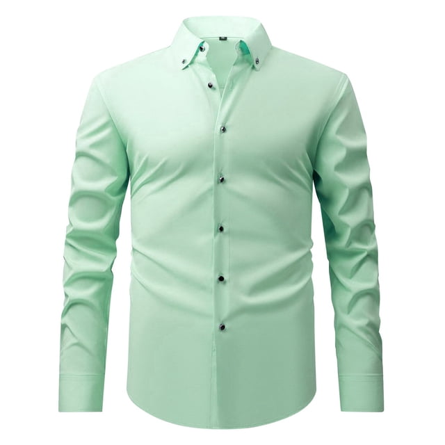 Camisa negra de manga larga con botones para hombre: tejido elástico, estilo informal de negocios, puños elásticos, primavera/otoño, tallas S-XXXL