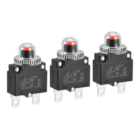 Circuit Overload Protector 8A AC125/250V DC32V Push Button Thermal Circuit Breaker with Waterproof Caps 3pcs