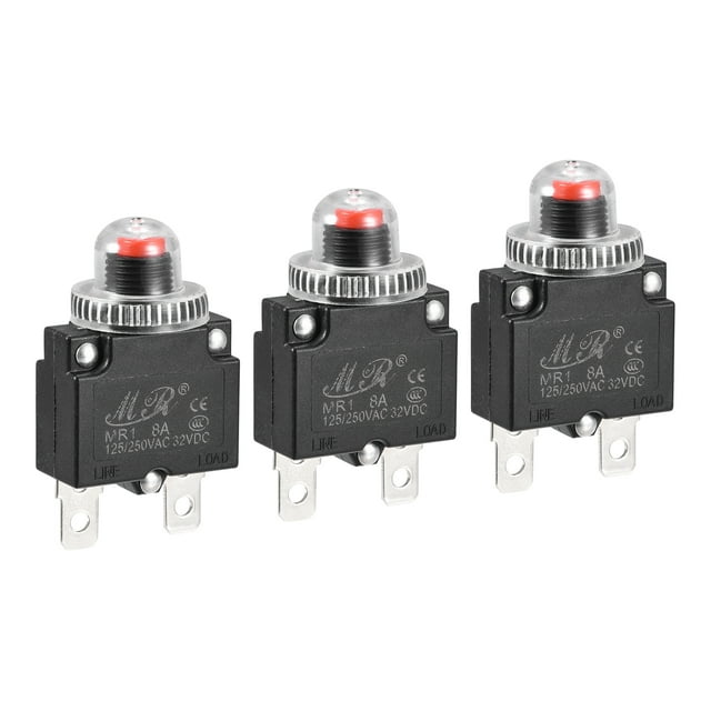 Unique Bargains Circuit Overload Protector 8A AC125/250V DC32V Push Button Thermal Circuit Breaker with Waterproof Caps 3pcs