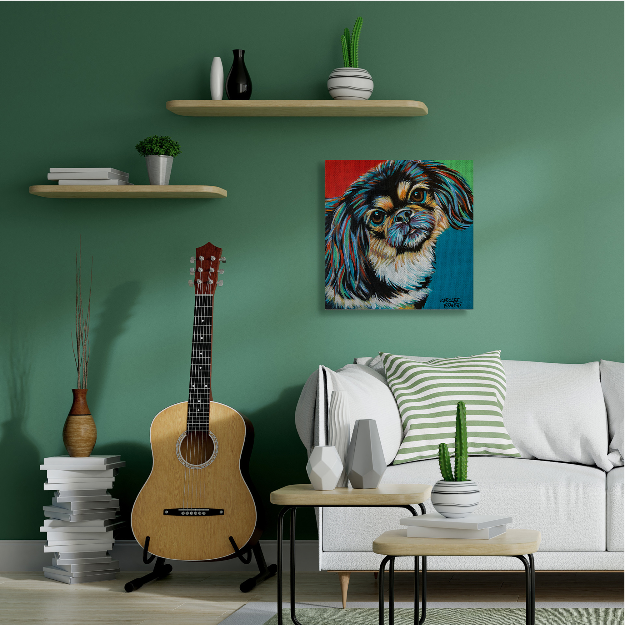 Stupell Industries Spaniel Dog Portrait Chroma Pop Red Yellow Green Canvas Wall Art, 30 x 30, Design by Carolee Vitaletti