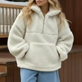 thumbnail image 2 of DHFJKG Womens Sweatshirt Quarter Zip Fuzzy Stand Collar Long Sleeve Loose Fit Pocket Casual Pullover Fluffly Shaggy Winter Cozy Tops, 2 of 9