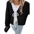 thumbnail image 2 of Suéteres Tipo Cárdigan con Lazo para Mujer, de Punto Grueso, con Mangas Largas Abullonadas, Modernos Abrigos para Otoño e Invierno. Negro M, 2 of 5