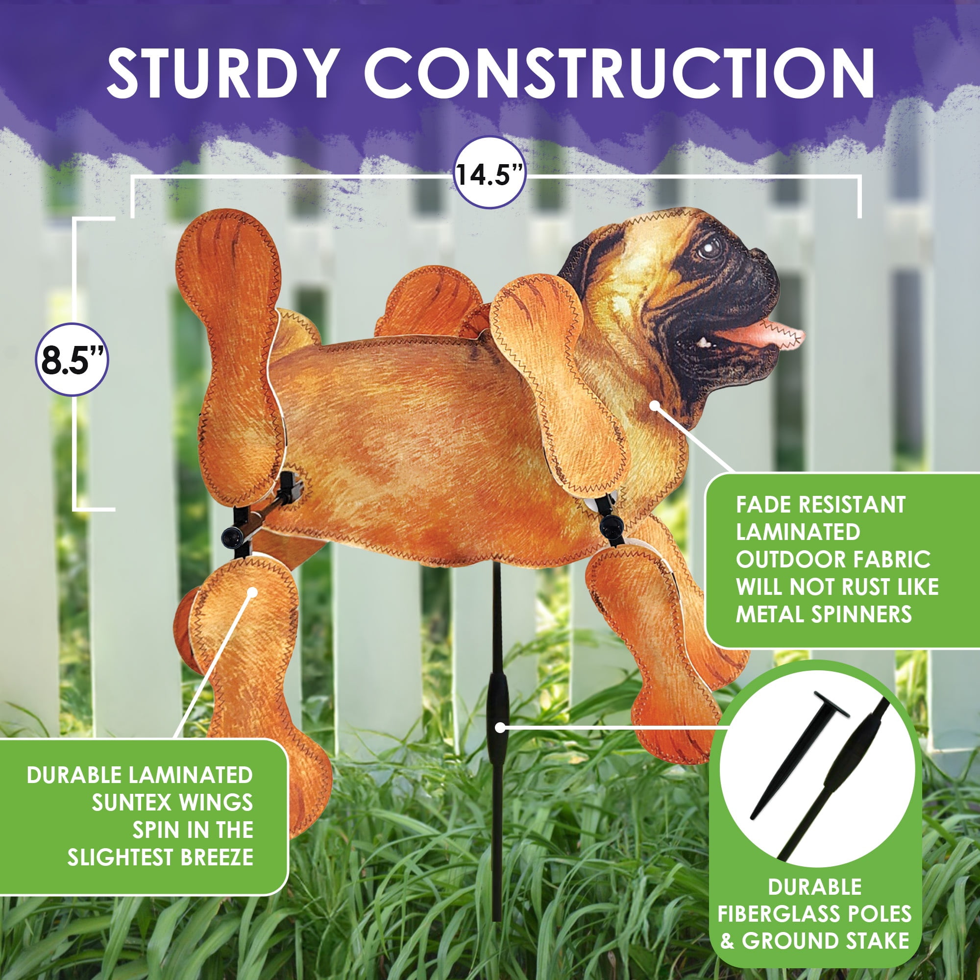 Premier Kites 15 in. WhirliGig Spinner Tan Pug: Playful and Eye-Catching Outdoor Decor | My