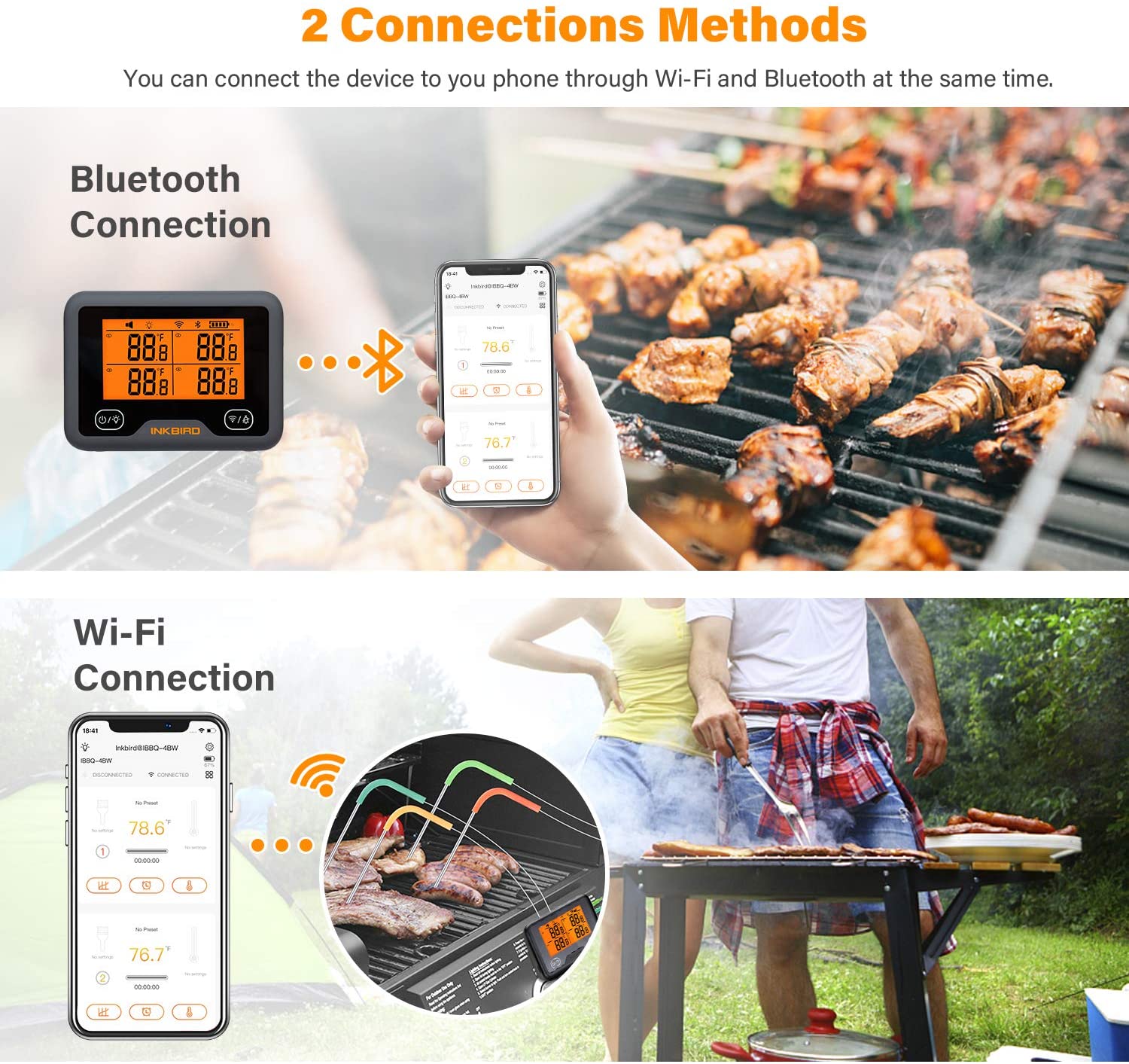 Inkbird Wi-Fi&Bluetooth Grill Thermometer IBBQ-4BW, Wireless Meat Thermometer with 4 Probes, Wifi Meat Grill Thermometer - image 5 of 7
