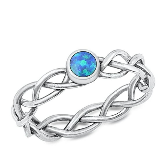 CHOOSE YOUR COLOR Blue Simulated Opal Braided Promise Ring .925 Sterling Silver Band CZ Female Size 9