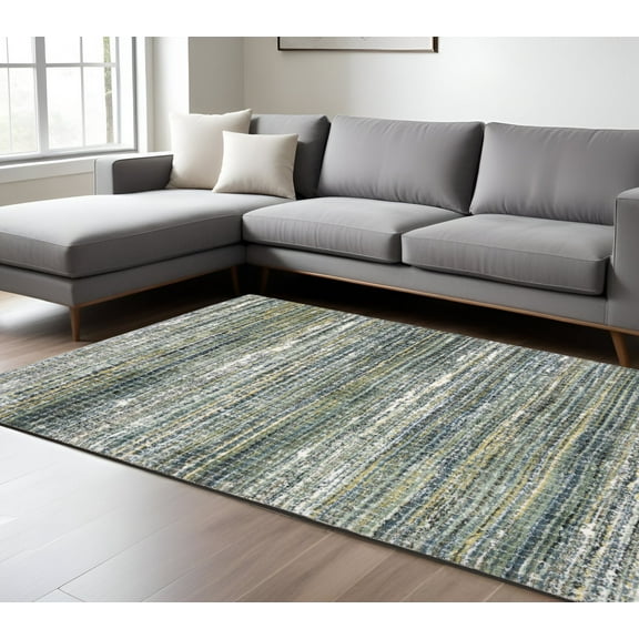 7' X 10' Green And Blue Geometric Distressed Area Rug