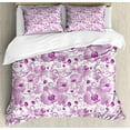 thumbnail image 1 of Orchid Duvet Cover Set King Size, Ornate Flower Blooms with Curly Leaves Petals Spring Inspired Exotic Asian, Decorative 3 Piece Bedding Set with 2 Pillow Shams, Lilac Magenta White, by Ambesonne, 1 of 3