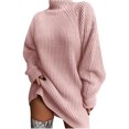 thumbnail image 1 of Suéter largo para mujer, suéter informal de gran tamaño, vestido de mujer, suéter de punto de cuello alto de color sólido para otoño, suéter largo grueso para mujer, sudadera elegante de, 1 of 6