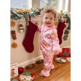 thumbnail image 3 of Cjfdfy Toddler Baby Girl Christmas Satin Pajamas Set Gingerbread Man Print Long Sleeve Fuzzy Trim Button Up Tops And Pants Kids Girl Cute My First Christmas Loungewear 1-7Y, 3 of 9